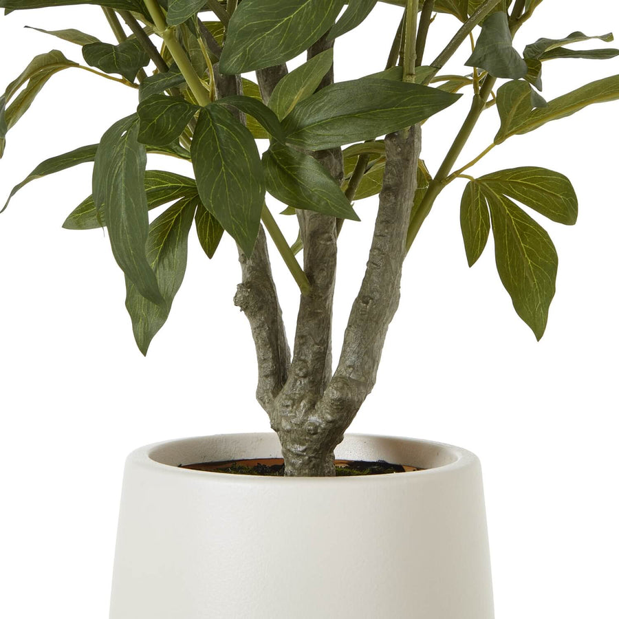 Lifelike white peony bush with lush green foliage, perfect for home decor, 106 cm tall, made of high-quality plastic. by Sostter at brixbailey.com