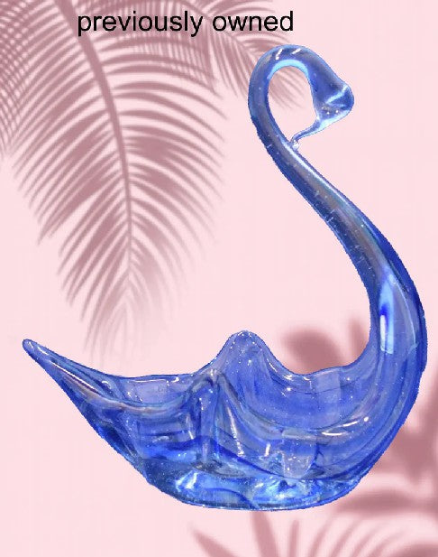 ART GLASS SWAN DISH BLUE & CLEAR GLASS