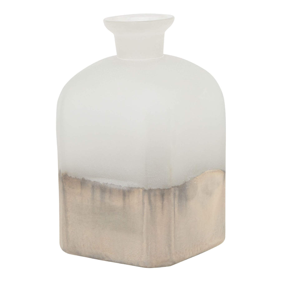 Handcrafted brass candle holder vase with burnished finish, aged detailing, and warm grey glass for elegant home decor. by Sostter at brixbailey.com