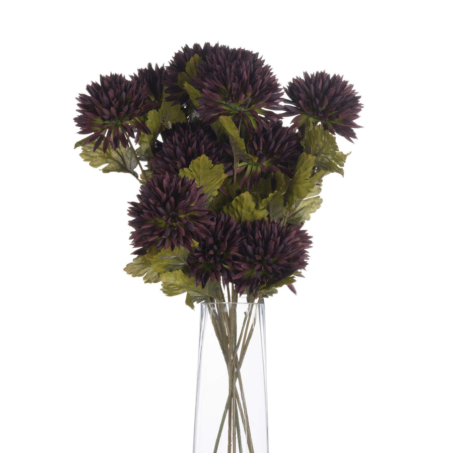 Lifelike chocolate chrysanthemum stem with curled petals for autumn decor, rich brown plastic floral arrangement by Sostter at brixbailey.com