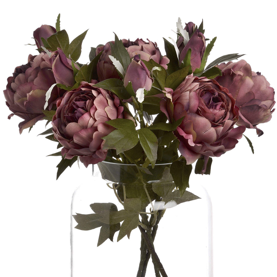 Lifelike dusty pink artificial peony roses with full blooms and closed buds on a 50cm stem for home decor by Sostter at brixbailey.com