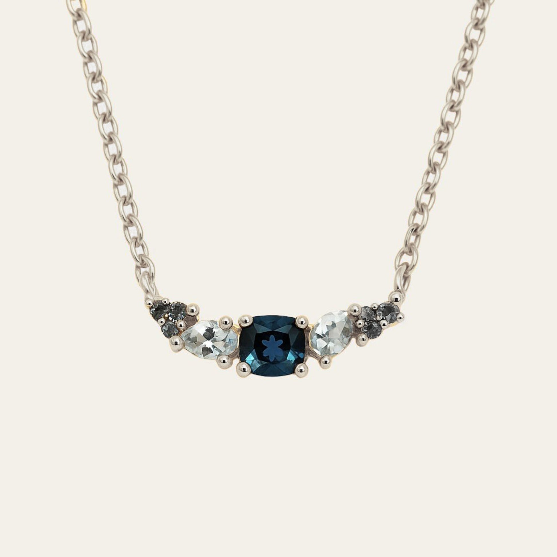 Elegant Topaz Cluster Silver Necklace - Zaria