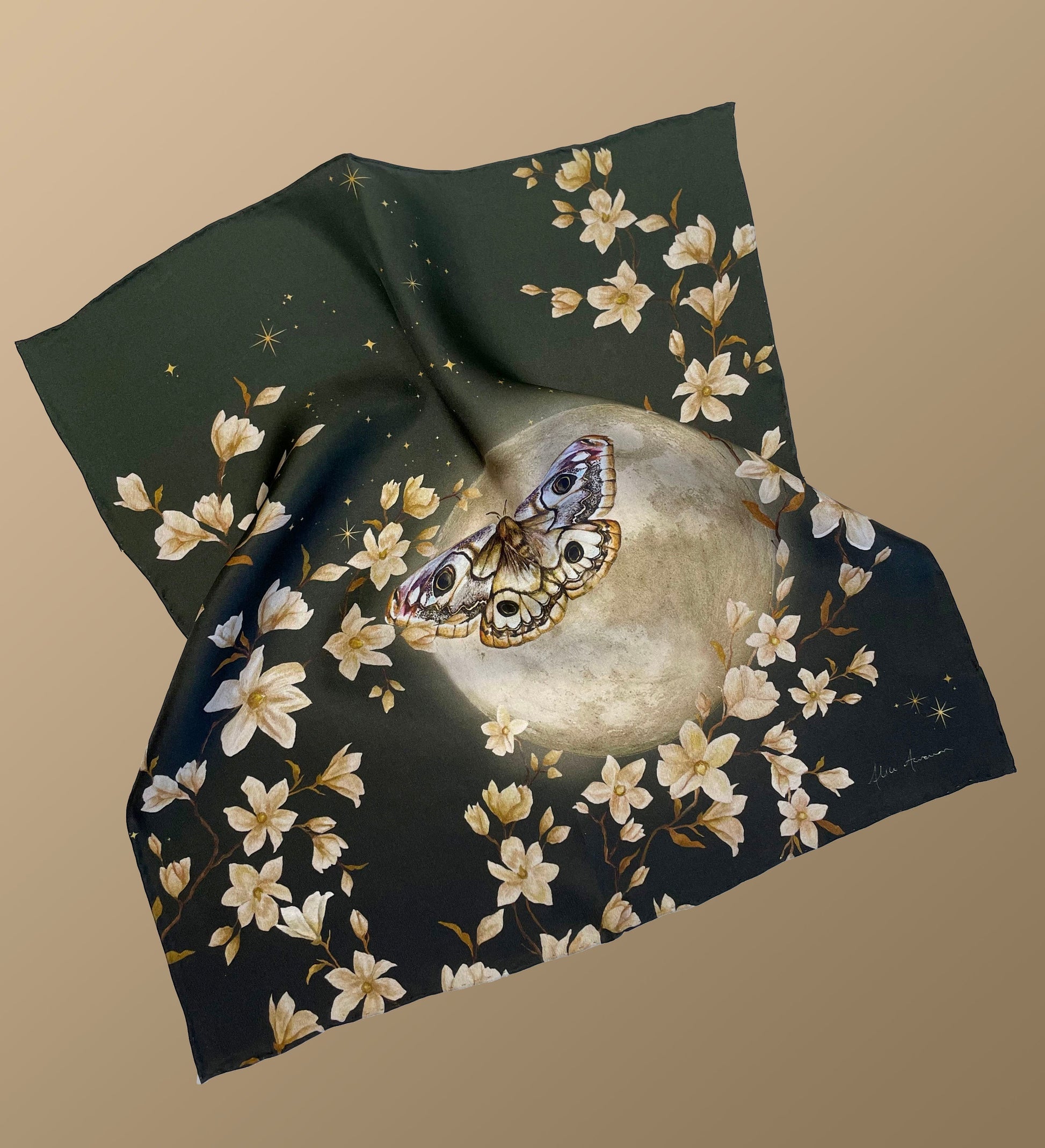 Green Silk Pocket Square and Bow Tie Forest Moth Print