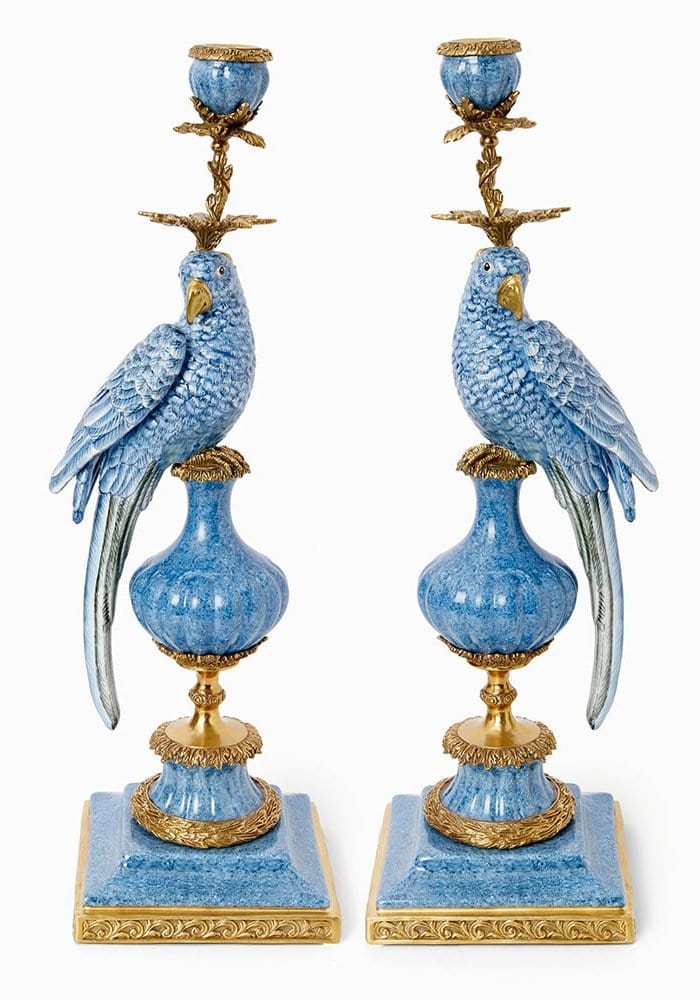 Enamelled Pretty Polly Parrot Candlestick - Right
