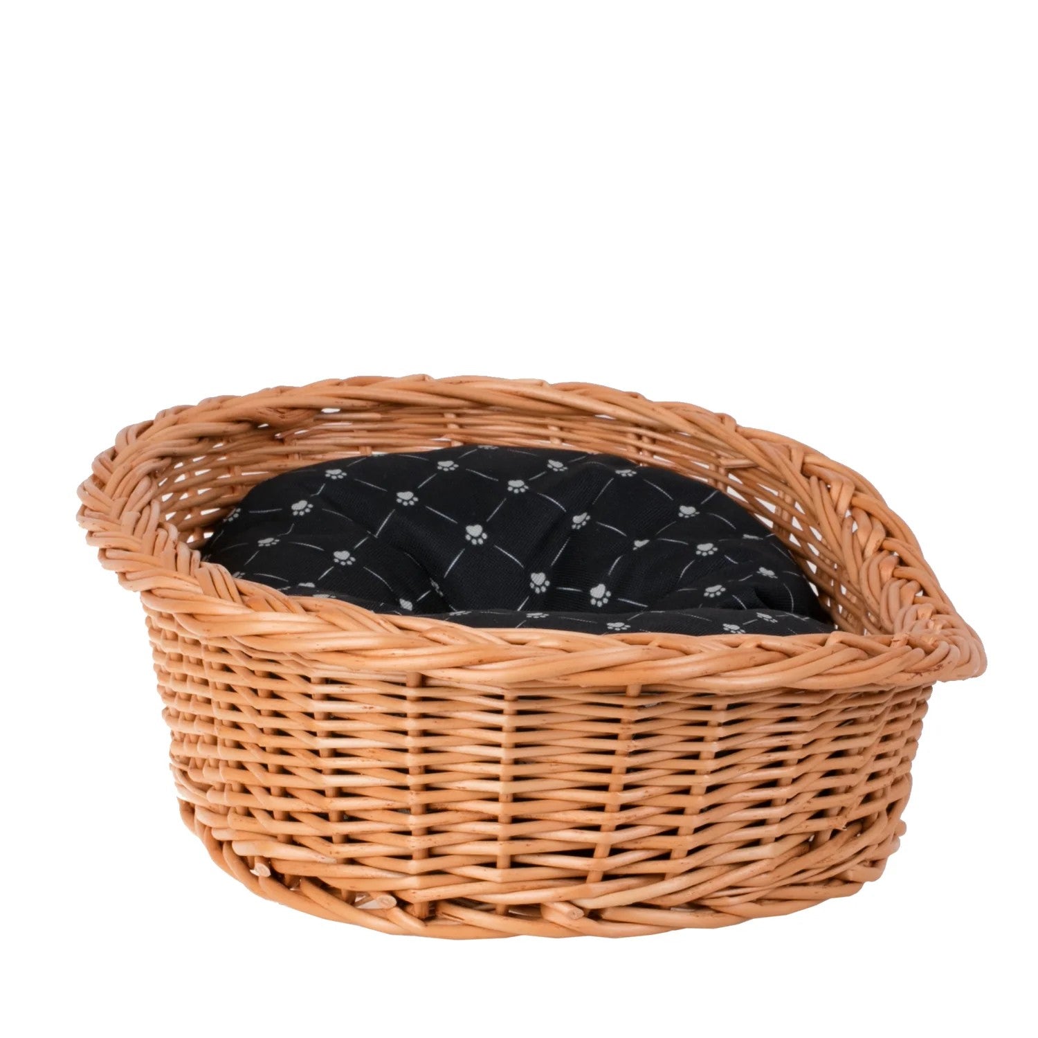 Enovia Natural Wicker Dog Bed With Black Cushion, 75x57 cm