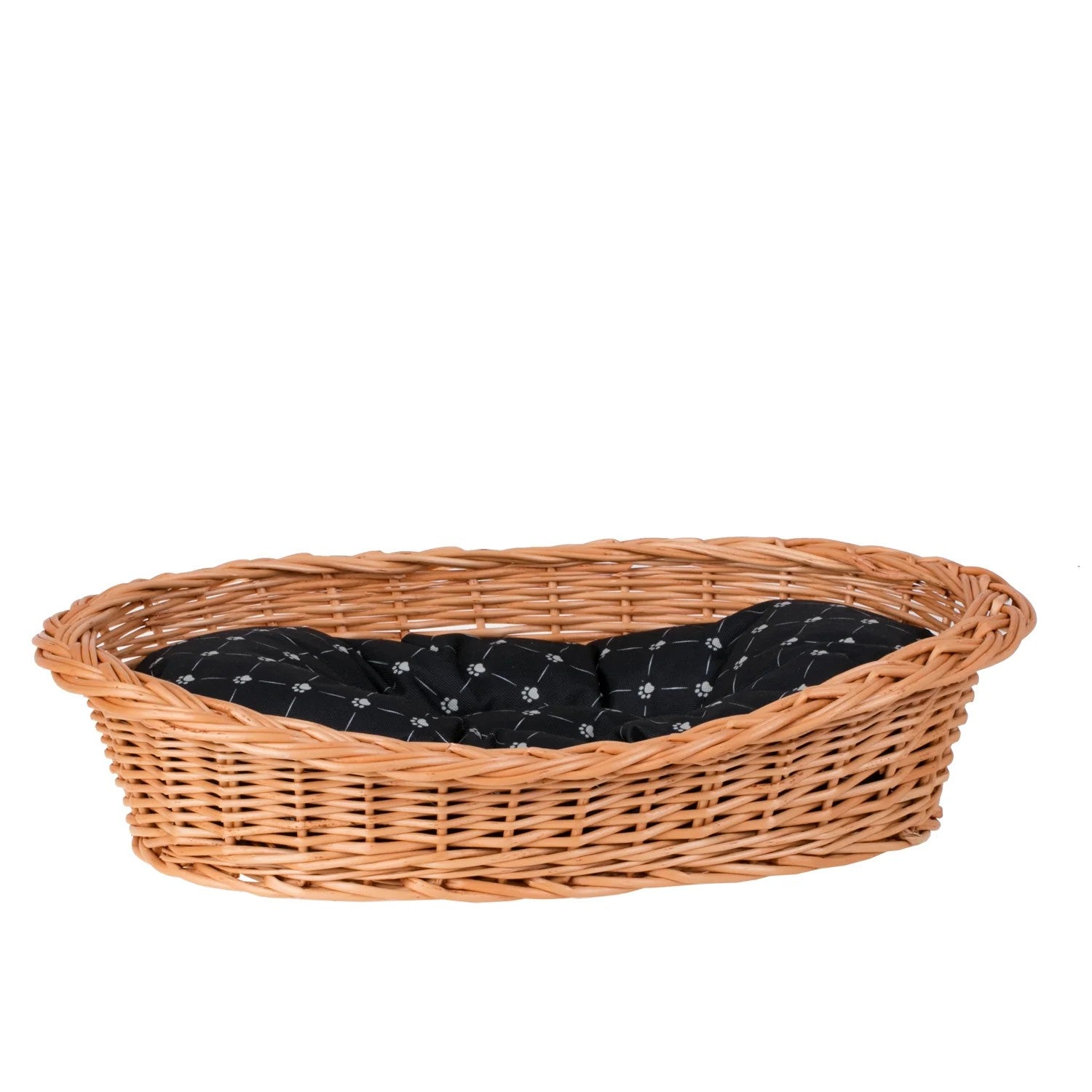 Enovia Natural Wicker Dog Bed With Black Cushion, 75x57 cm