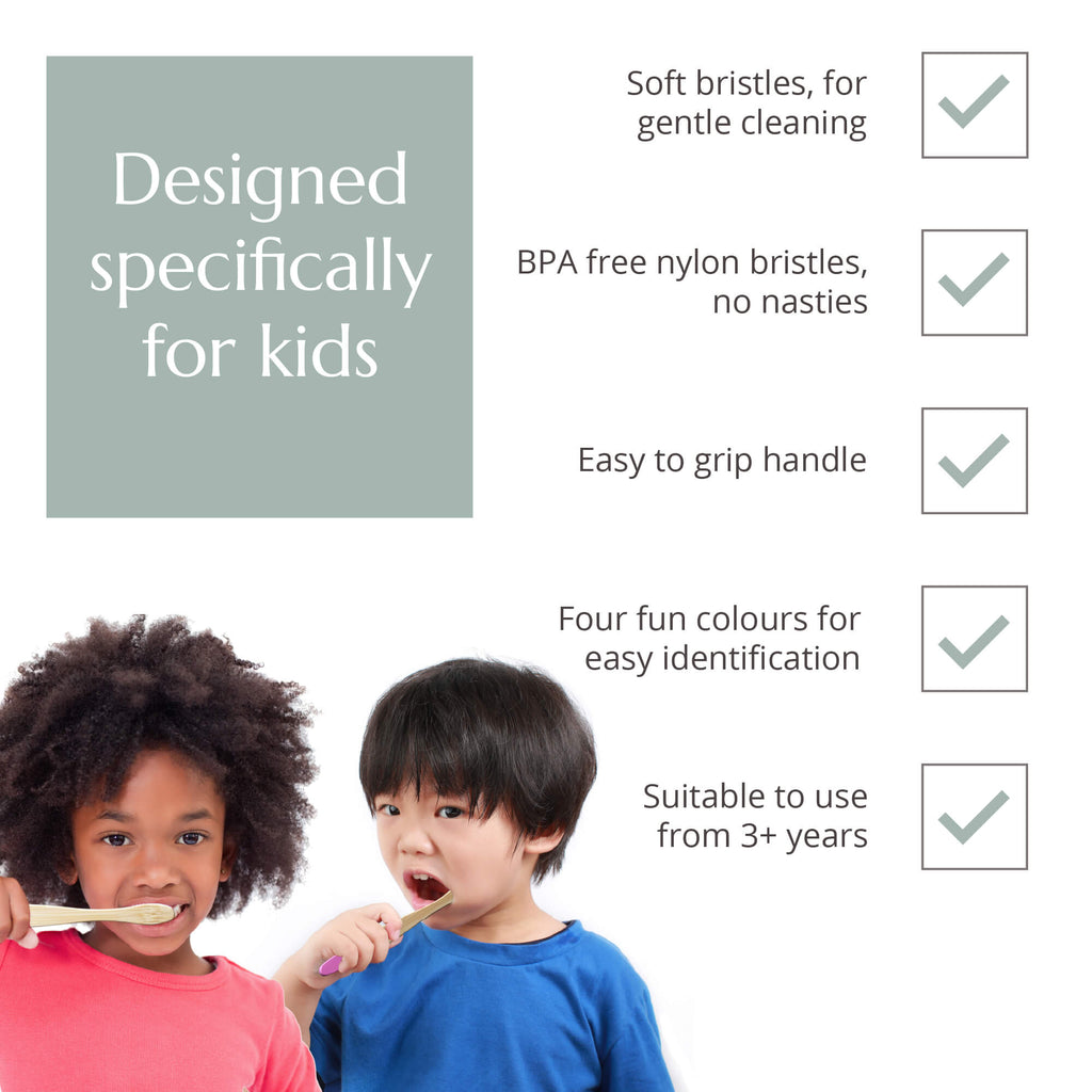Children's Bamboo Toothbrush 4 Pack in Aqua