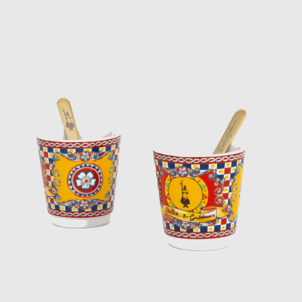 Sicilian Cart Moka 2 Cup Gift Set with Espresso Cups and Gold Stirrers