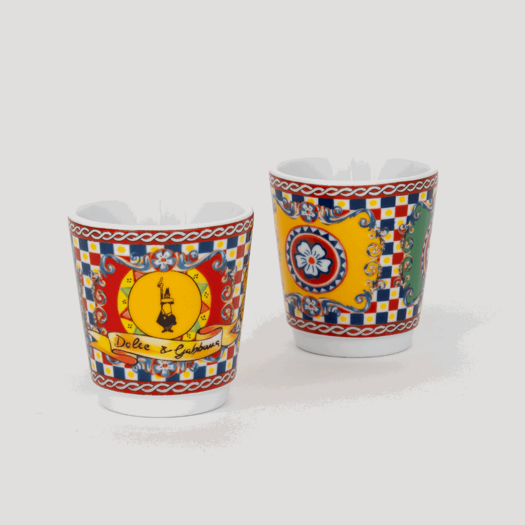 Sicilian Cart Moka 2 Cup Gift Set with Espresso Cups and Gold Stirrers