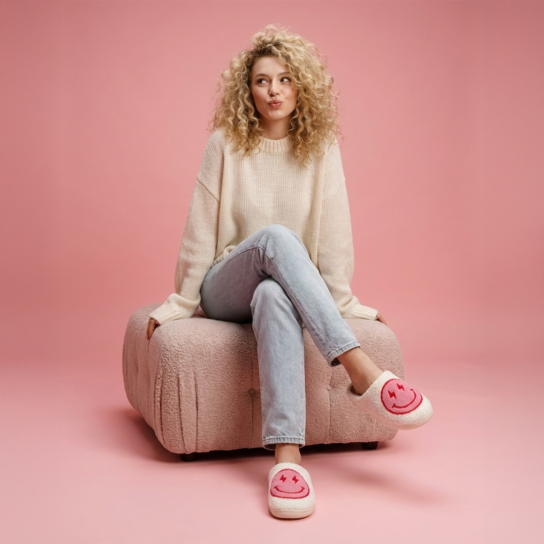 Euphoria Smiley Face Slippers with Lightning Eyes