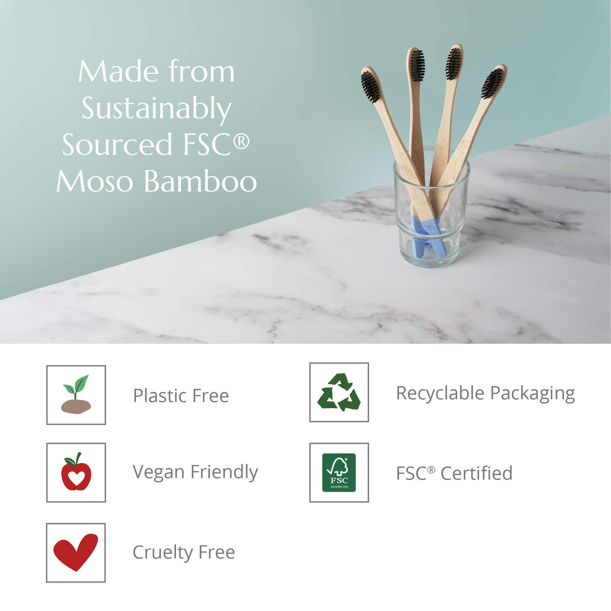 Adult Bamboo Toothbrush 4 Pack with Firm Bristles