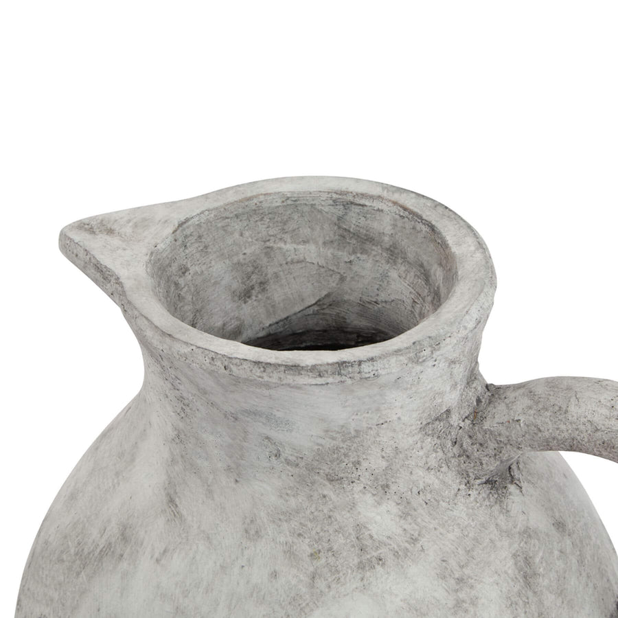 Handcrafted Athena jug in distressed white ceramic with concrete-like finish, Mediterranean-style terracotta design by Sostter at brixbailey.com