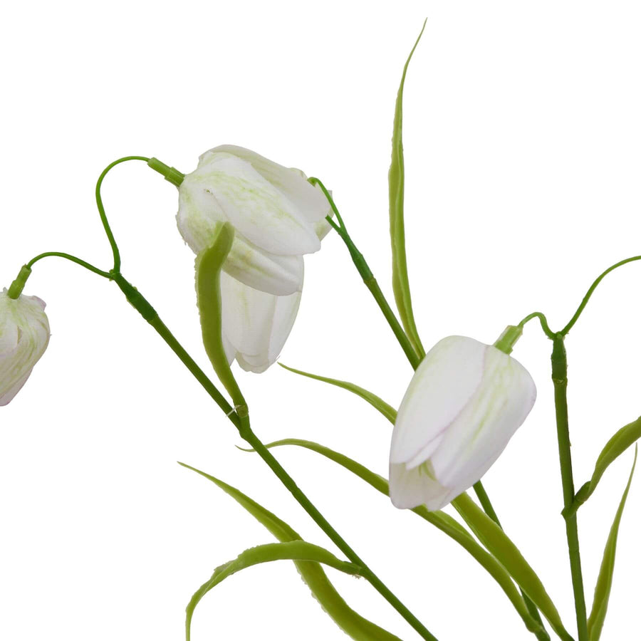 White artificial Fritillaria stem with realistic bell-shaped blooms, 58cm tall, perfect for elegant home decor by Sostter at brixbailey.com
