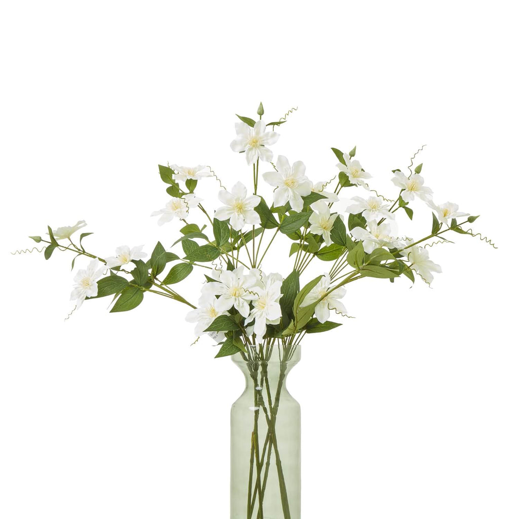 Cream Pearl Clematis Spray floral arrangement with lifelike white blooms and pearl accents for home decor by Sostter at brixbailey.com