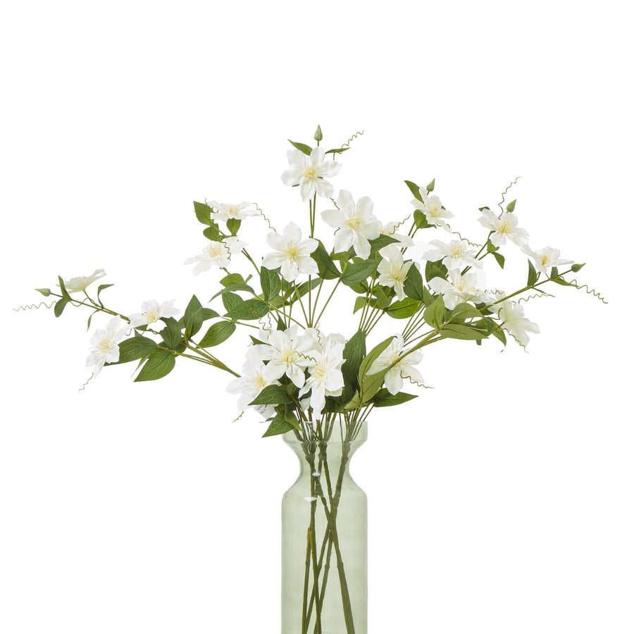 Cream Pearl Clematis Spray floral arrangement with lifelike white blooms and pearl accents for home decor by Sostter at brixbailey.com