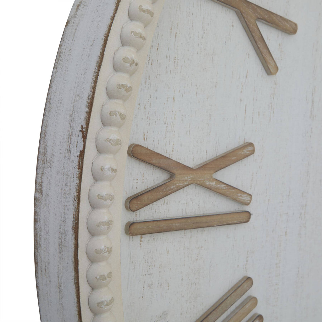 White wooden bead frame clock with glass face, 80cm diameter, rustic modern wall decor by sostter at brixbailey.com
