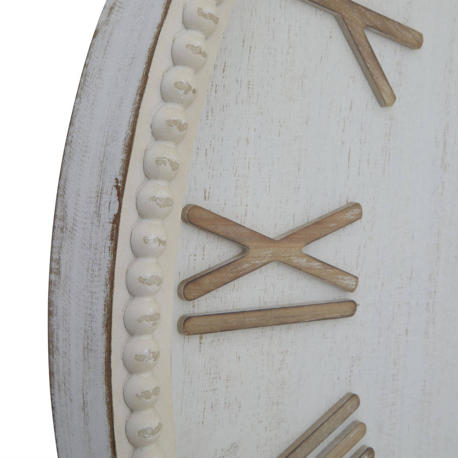 White wooden bead frame clock with glass face, 80cm diameter, rustic modern wall decor by Sostter at brixbailey.com