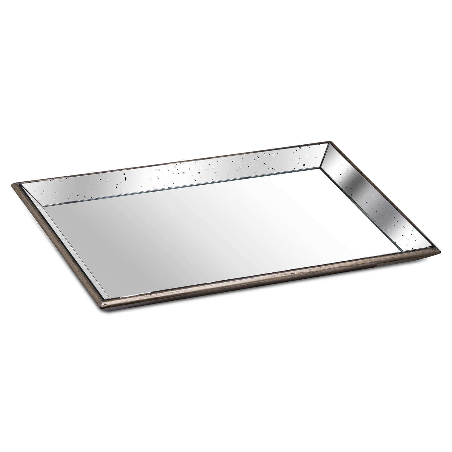 Distressed wood and mirrored serving tray, 80cm rustic-modern tabletop decor with reflective glass surface by Sostter at brixbailey.com
