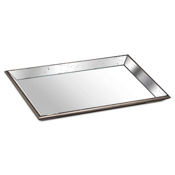 Distressed wood and mirrored serving tray, 80cm rustic-modern tabletop decor with reflective glass surface by Sostter at brixbailey.com