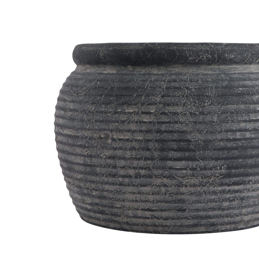 Minimalist grey ceramic plant pot with rimmed edge, 20cm height, neutral matte finish for modern interiors.
