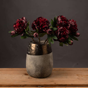 Burgundy faux peony stem with realistic petals and bud, perfect for floral arrangements or wedding decor. by sostter at brixbailey.com