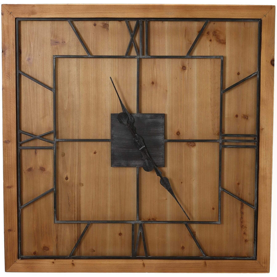 Williston Square wooden wall clock with grey metal roman numerals on rich brown wood frame, 60cm diameter (124 chars) by Sostter at brixbailey.com