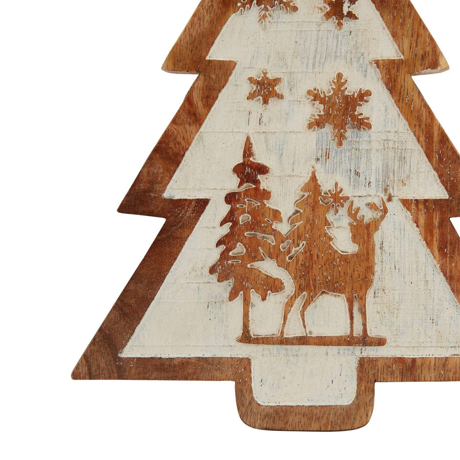 Handcrafted wooden winter forest dÃ©cor with snow-laden trees, natural wood grain, and 3D carved design. by Sostter at brixbailey.com