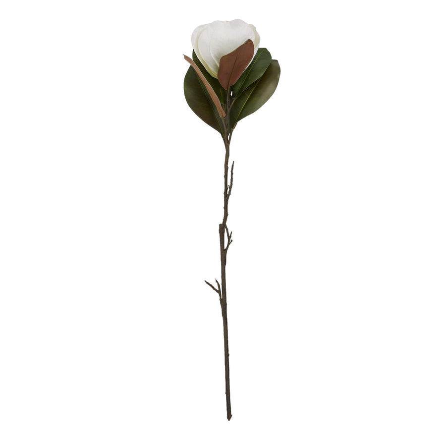 White magnolia artificial stem with lifelike petals, premium plastic, 78 cm tall for elegant home decor arrangements by Sostter at brixbailey.com