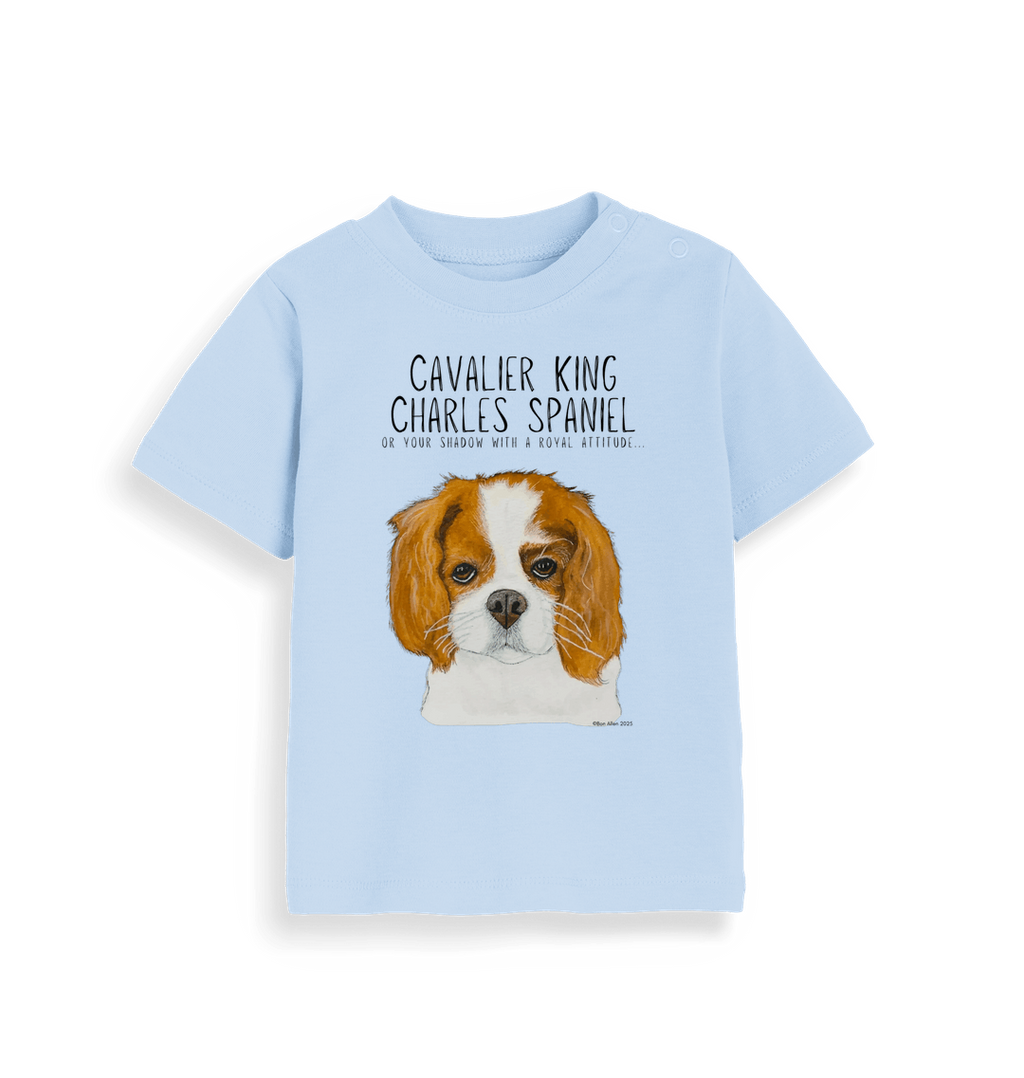 Royal Snuggles: Sustainable Baby Tee with Cavalier Cuteness