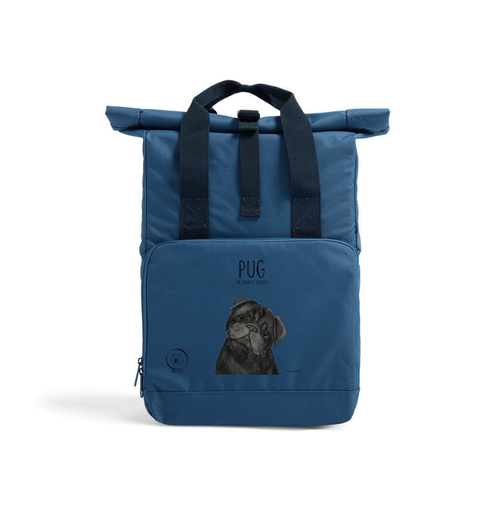 "Pug or Snorty Potato?" Ethical Backpack for Pug Lovers! Black Pug Version