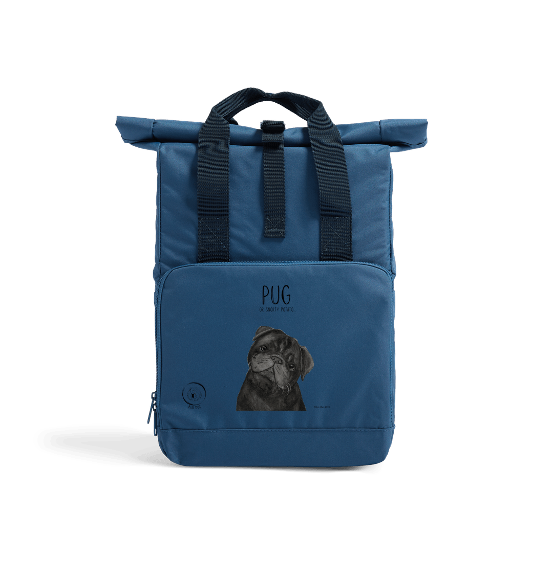 "Pug or Snorty Potato?" Ethical Backpack for Pug Lovers! Black Pug Version