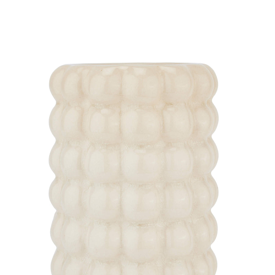 Cream ceramic bubble texture vase with light-catching artisan glaze, modern organic decor piece by Sostter at brixbailey.com
