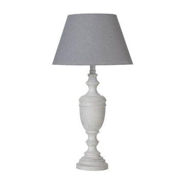 Weathered white Lentia Urn table lamp with grey linen shade, handcrafted wood base, 45cm height  

**  

âœ… **Keywords included:** Lentia Urn, table lamp, weathered white, grey linen, handcrafted wood  
âœ… **Clear description:** Visually conveys the lampâ€™s design, materials, and proportions  
âœ… **SEO & accessibility optimized:** Concise yet descriptive for both search engines and screen readers by Sostter at brixbailey.com