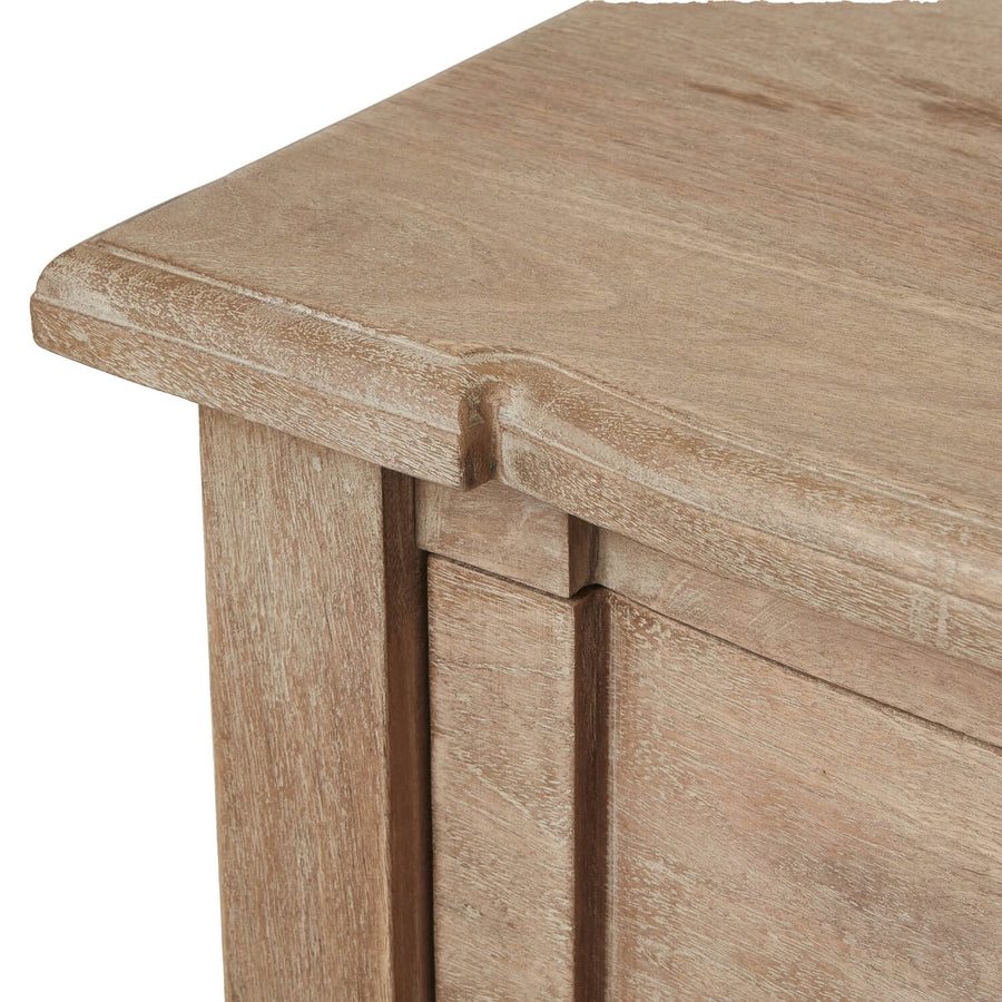 Copgrove 3-drawer console in bleached wood with black iron handles, French-inspired solid hardwood storage furniture  by Sostter at brixbailey.com