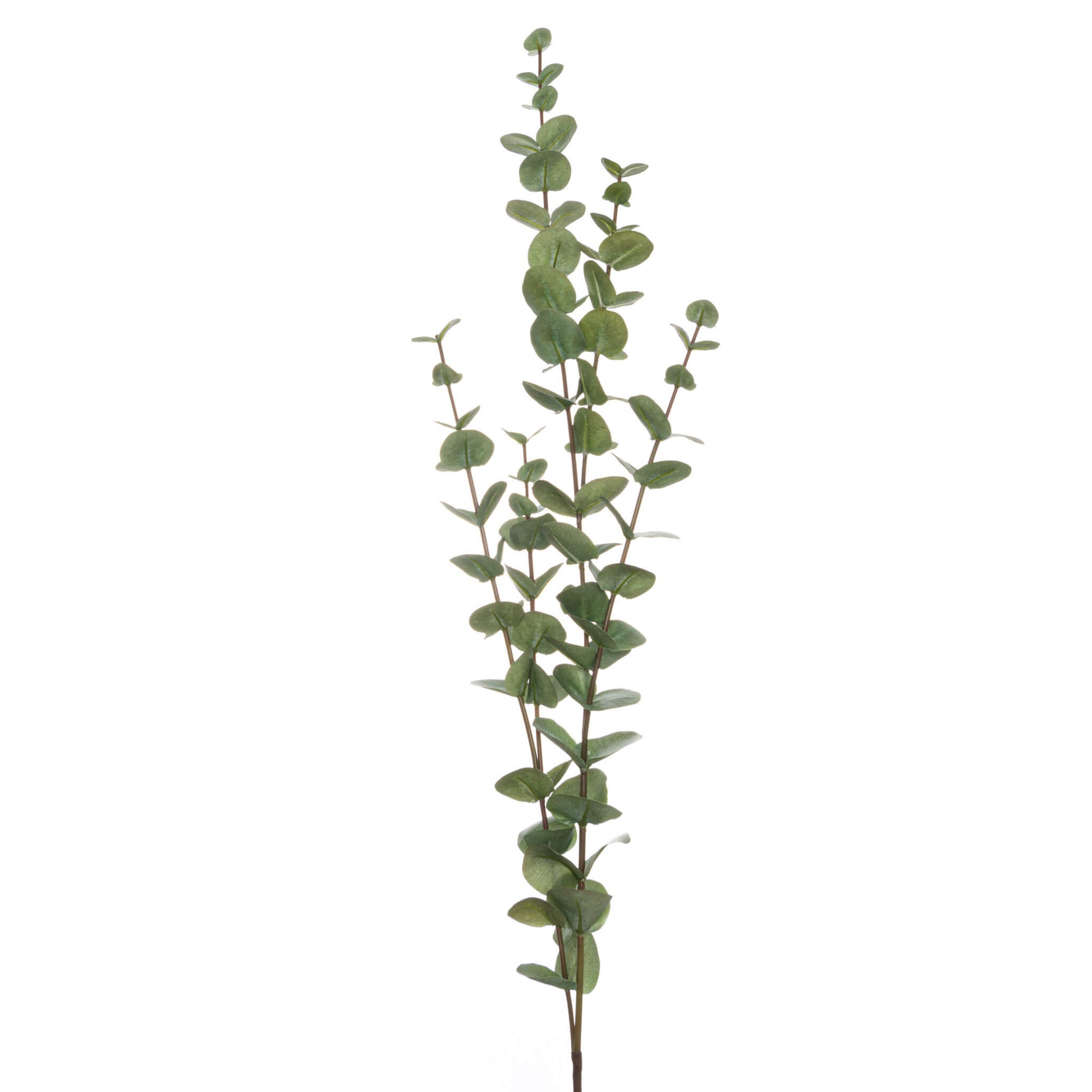 Realistic faux eucalyptus stem, 43 inches tall, natural green tones, perfect for bouquets or holiday decor by Sostter at brixbailey.com
