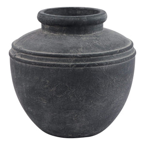 Handcrafted weathered grey ceramic water pot with ribbed detailing, Mediterranean-inspired home decor accent by Sostter at brixbailey.com