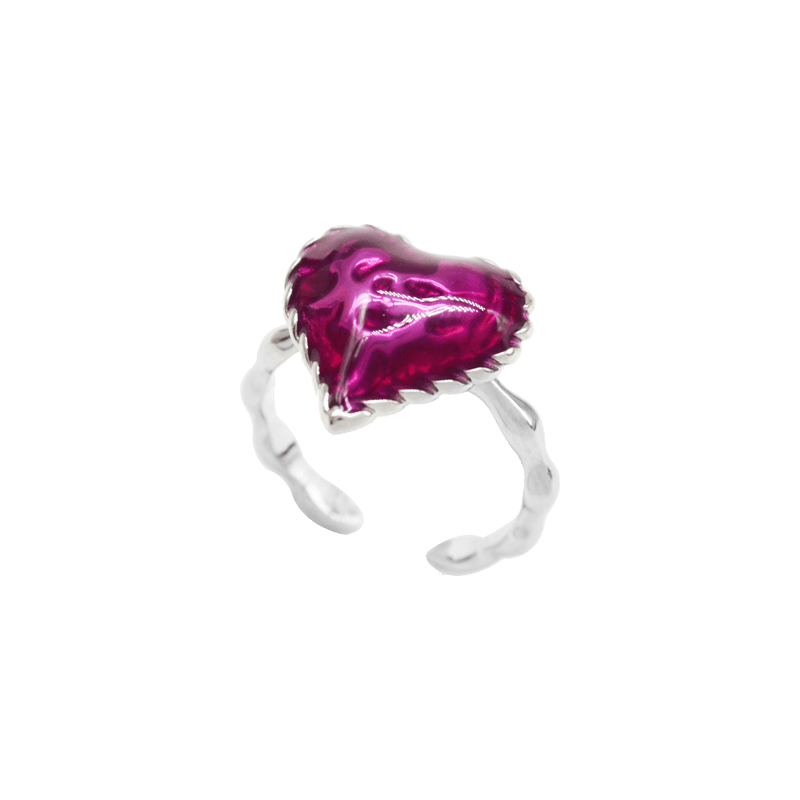 Love Heart Enamel Adjustable Ring in Silver and Violet