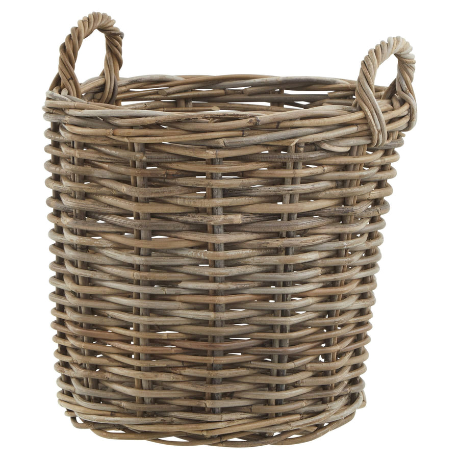 Set of 3 round Kubu rattan storage baskets with handles, natural brown wicker texture, sizes 40-51cm.by Sostter at brixbailey.com