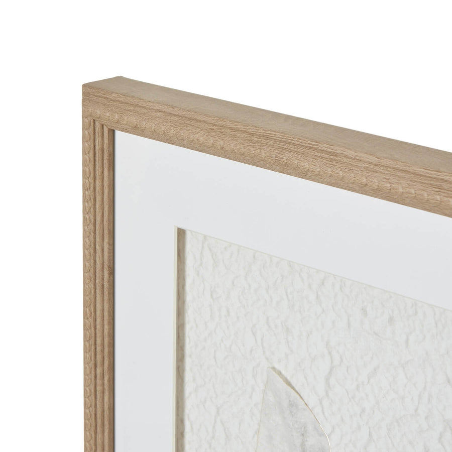 White feather artwork in champagne wood frame, textured minimalist design for modern interiors by Sostter at brixbailey.com