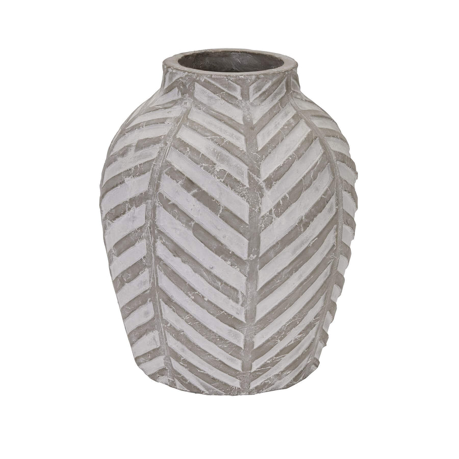 Geometric Bloomville Stone Vase in neutral ceramic, 36 cm tall, for faux or real flowers with liner.by Sostter at brixbailey.com