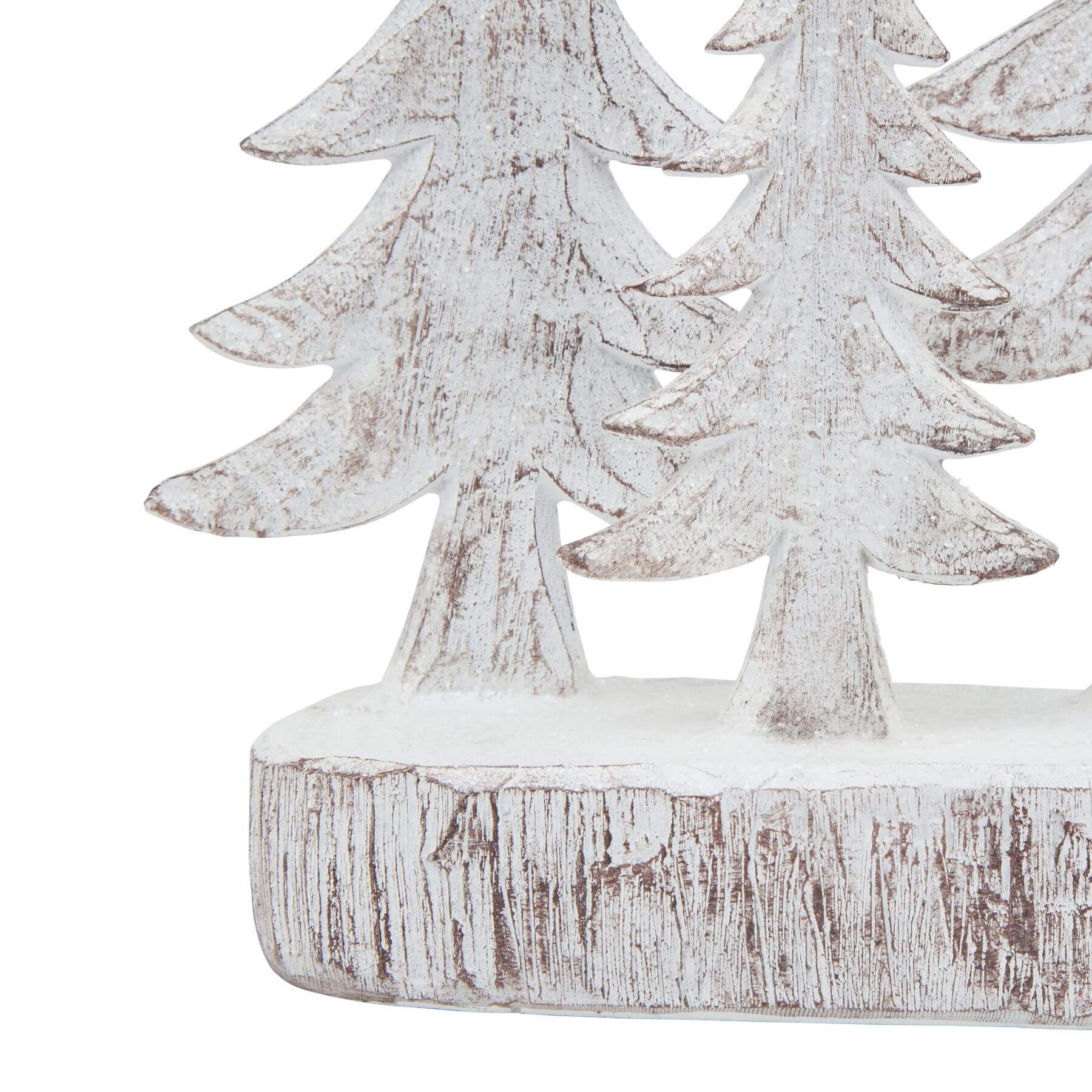 Handcrafted white resin winter pine tree sculpture set with snow-dusted branches, perfect for holiday decor. by Sostter at brixbailey.com