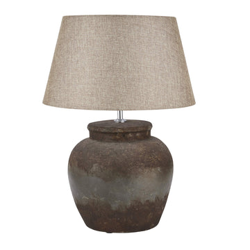 Handcrafted ceramic table lamp in warm beige with rustic stone texture, 52cm tall, perfect for modern or traditional decor. by Hill Interiors at brixbailey.com