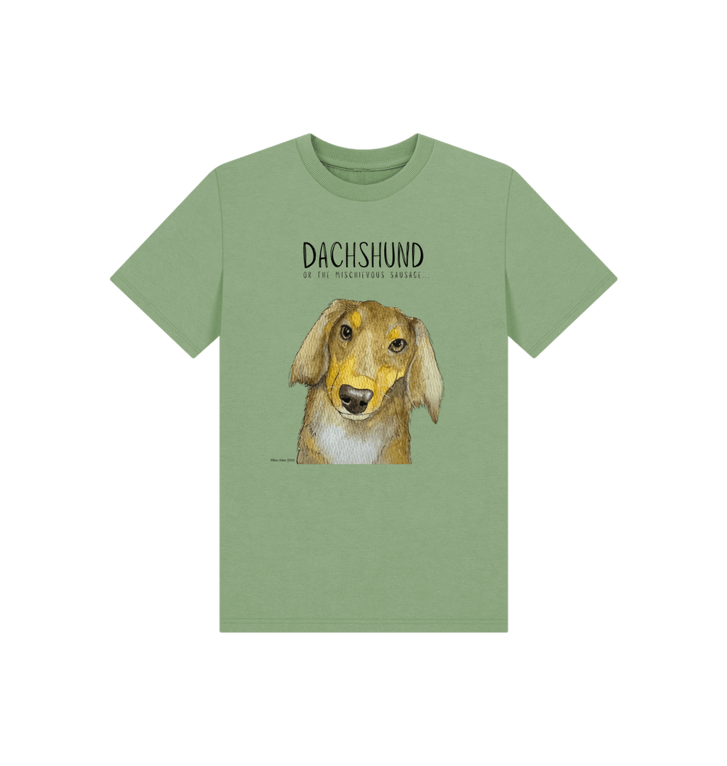 Mischievous Long Haired Hot Dog Kids' T-Shirt – Small Pup, Big Attitude!