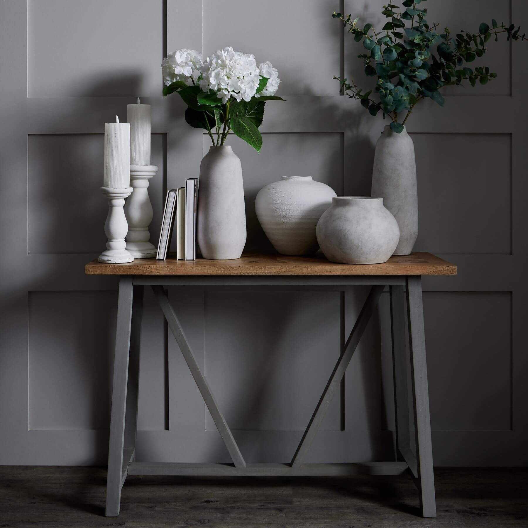 Handcrafted stone-colored ceramic planter with textured surface, 20cm height, part of Darcy collection for home decor. by Sostter at brixbailey.com