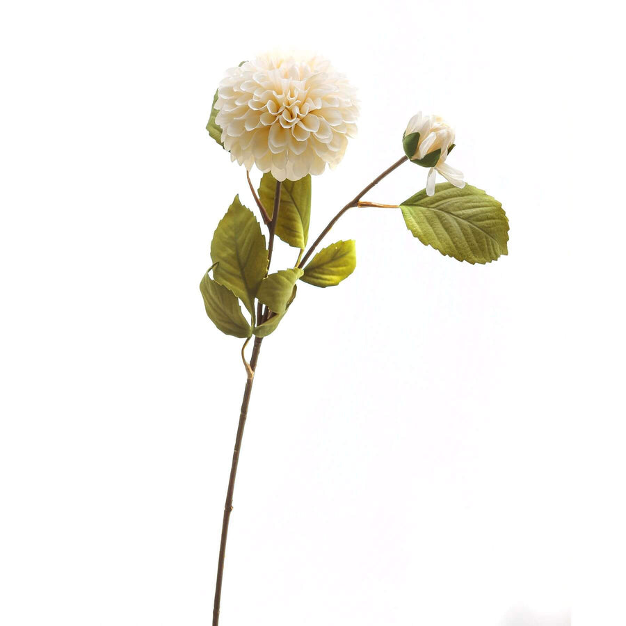 White artificial dahlia stem with lifelike petals, 62 cm tall, perfect for home decor arrangements by Sostter at brixbailey.com