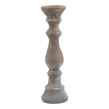 Sculpted brown ceramic column candle holder with clean lines, 40cm tall, ideal for modern or traditional interiors.