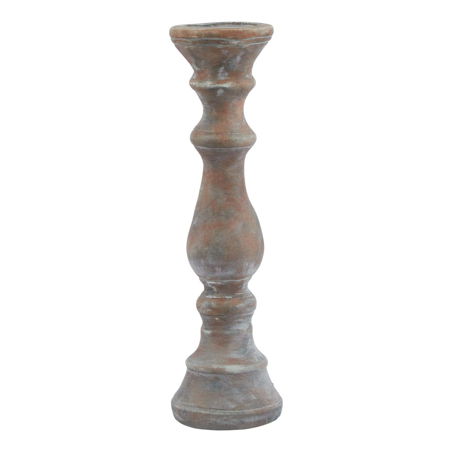 Sculpted brown ceramic column candle holder with clean lines, 40cm tall, ideal for modern or traditional interiors.by Sostter at brixbailey.com