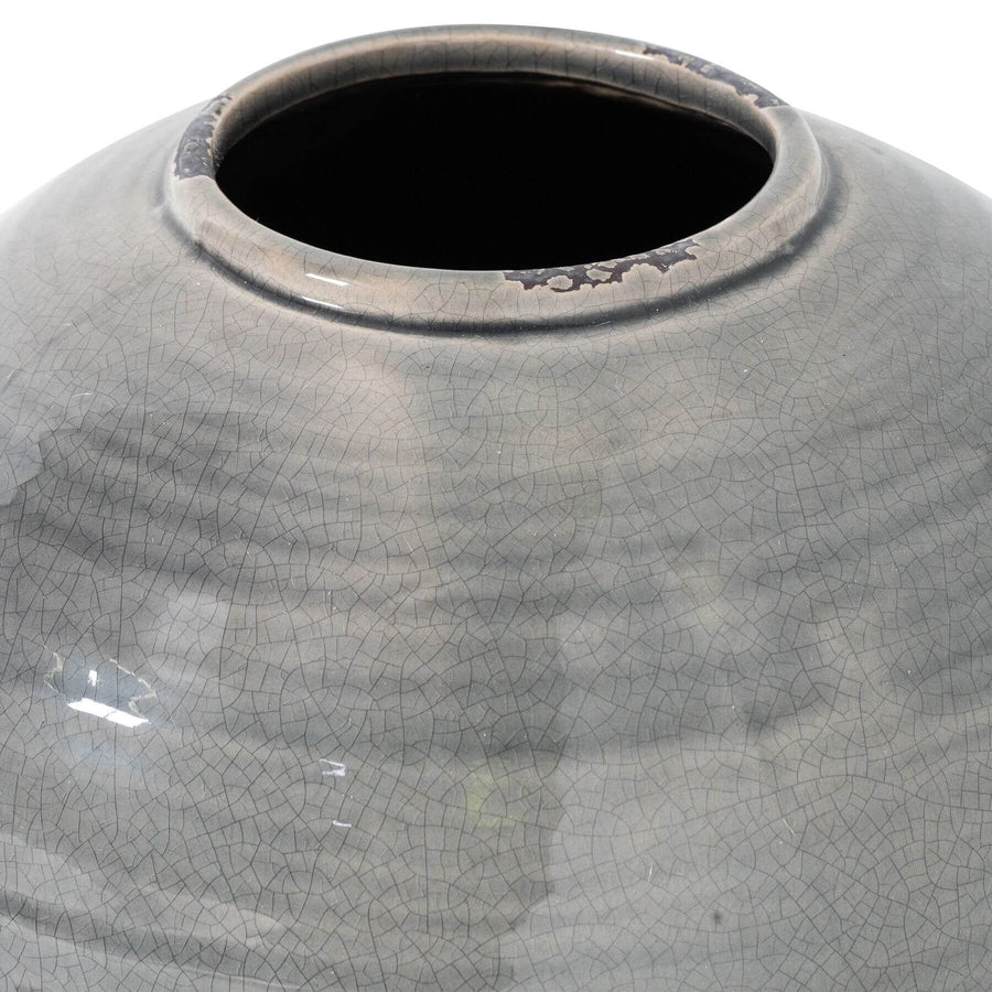 Handcrafted ceramic vase with distressed grey glaze, textured artisan finish, 28cm height, modern home decor accent. by Sostter at brixbailey.com