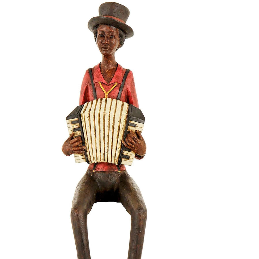 Handcrafted brown resin jazz band squeeze box figurine with vintage details, perfect for home decor by Sostter at brixbailey.com