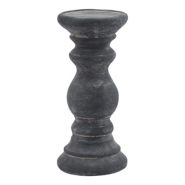 Grey ceramic column candle holder with matte finish, 20cm height, minimalist modern design for tabletop decor
